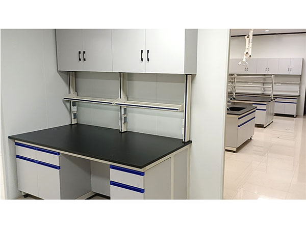 鋼木實驗臺帶吊柜灰白色 鋼木實驗臺帶吊柜